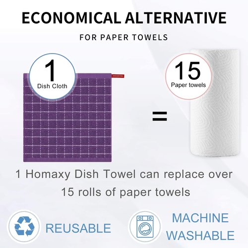 Homaxy 100% Cotton Terry Kitchen Dish Cloths, Ultra Soft and Absorbent Dish Towels for Kitchen, Suitable for Drying and Washing Dishes, 12 Pack, 12 x 12 Inches, Purple