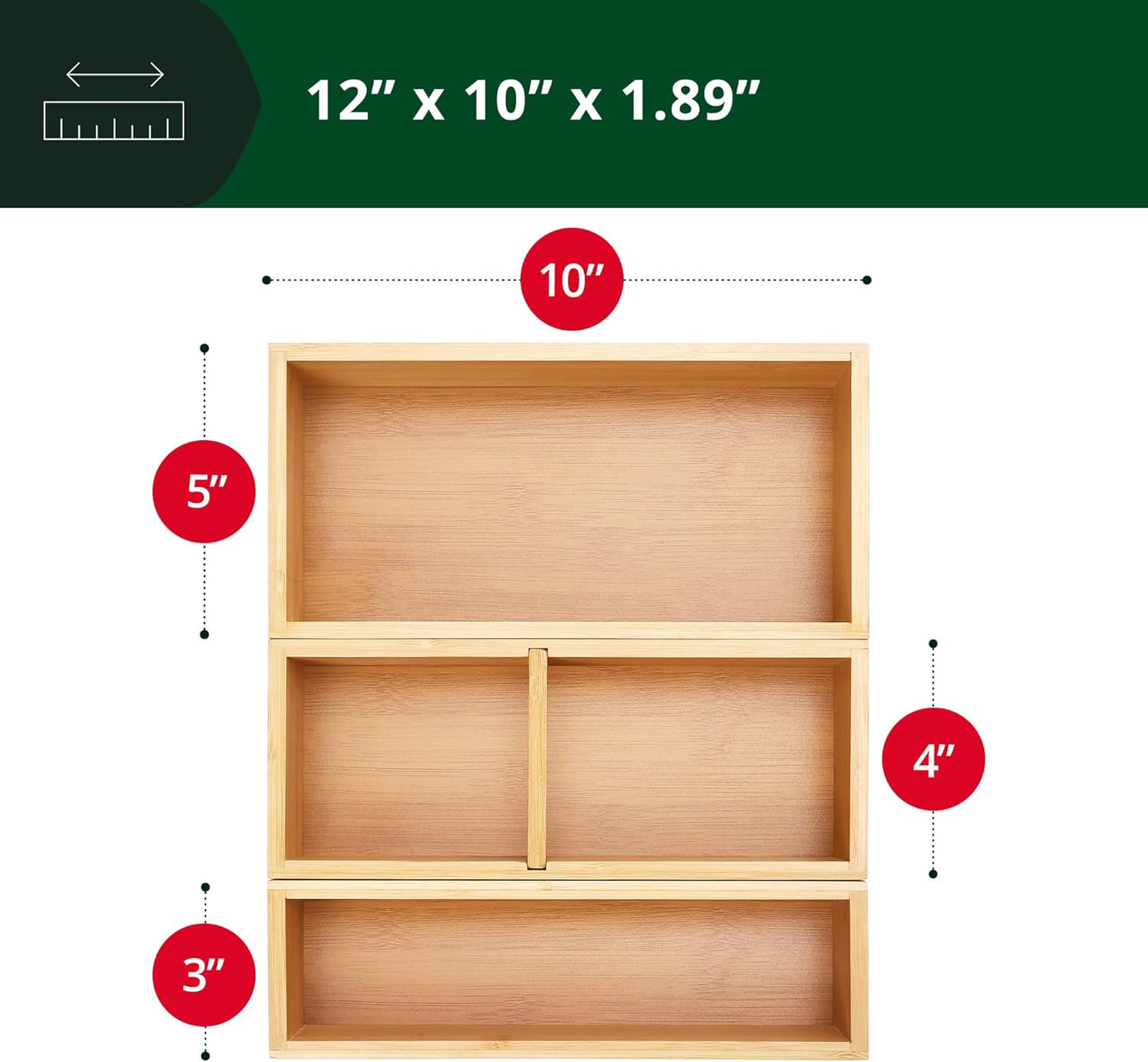 Royal Craft Wood Luxury Bamboo Drawer Organizer Set - Multi-Use Storage for Kitchen, Bathroom, Office (3 Boxes)