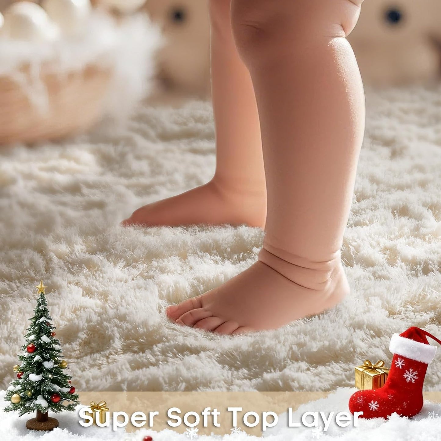 Ophanie Area Rugs - Non-Slip Fluffy Soft Shag Rug for Living Room | Large Ivory Plush Carpet