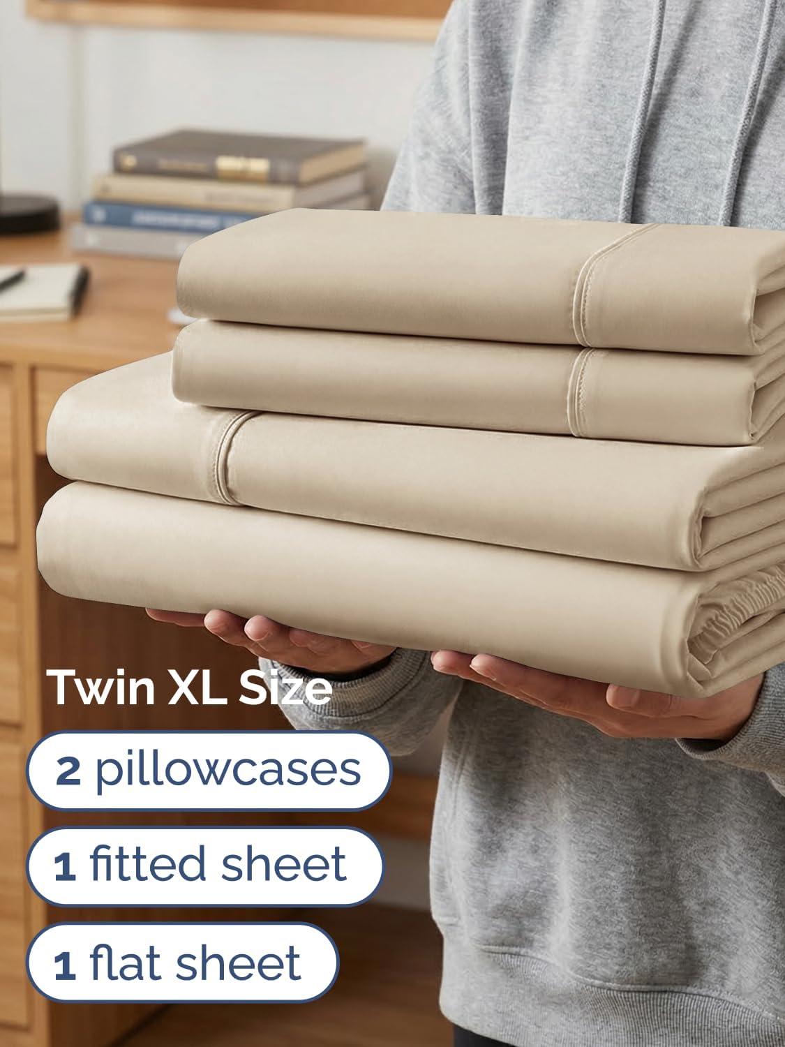 Skiennix Extra Deep Twin XL Sheet Set - 4 Piece Breathable Cooling Bedding - Soft Wrinkle-Free Cream