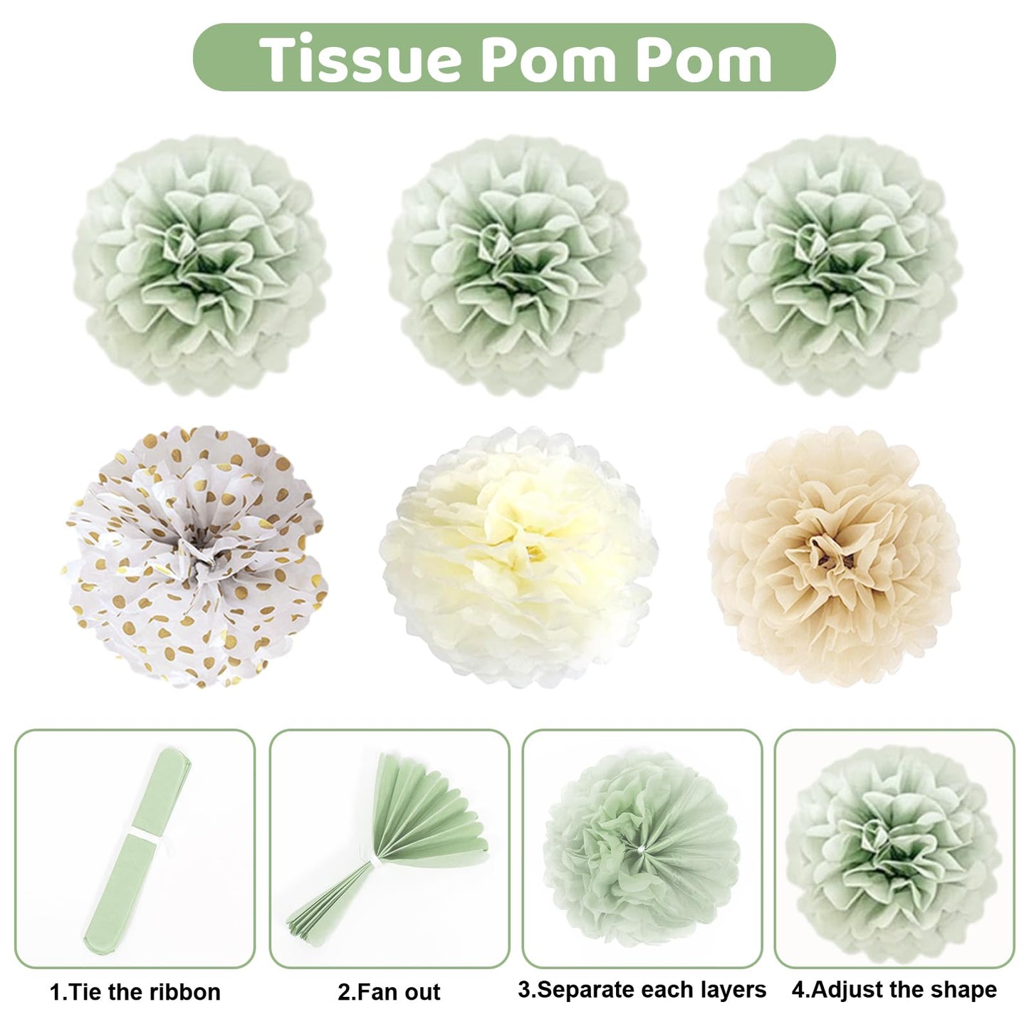Ouddy Party Sage Green Baby Shower Decorations for Baby, Green Balloons with WELCOME BABY Banner Fringe Curtains Foil Balloons Paper Flower for Boho Baby Shower Birthday Gender Reveal Party Supplies