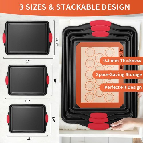 Enrich Up Baking Pans Set - 6-Piece Non-Stick Silicone Cookie Sheets | Reusable Heat-Resistant Bakeware