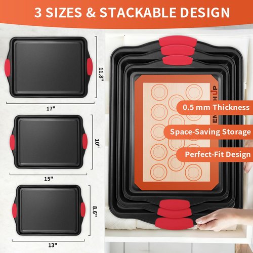 Enrich Up Baking Pans Set – 6-Pcs Non-Stick Silicone Cookie Sheets and Oven Baking Pans – Reusable and Heat-Resistant Bakeware Set – Cookware Set Non-Stick for Macarons, Cookies, Food, Pastry