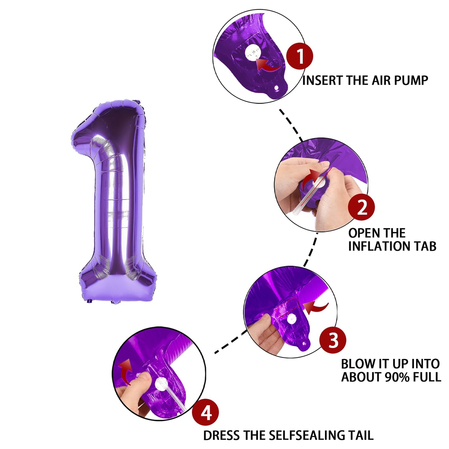 1 Number Balloon Purple 40 inch Big Foil Mylar 1st Balloons for 1 Year Old Boy Girl Birthday Party Decorations Wedding Anniversary Events Supplies