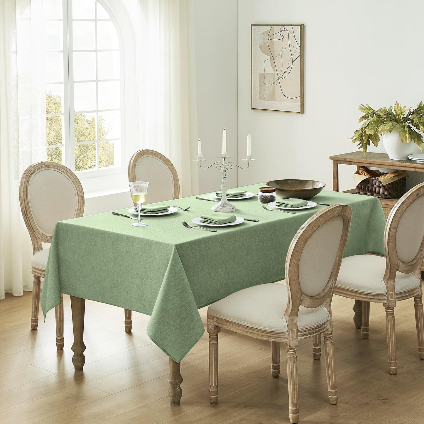 Softalker Sage Green Table Cloth Rectangle 70x52 Inch Linen Textured Outdoor Tablecloths Stain and Wrinkle Resistant Decorative Small Dining Table Cover Waterproof for Summer,Party,Birthday,Coffee