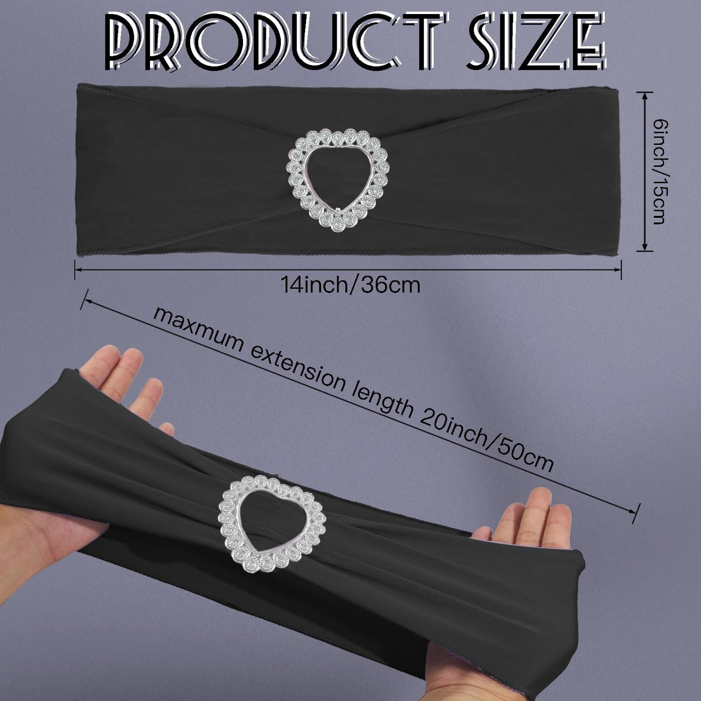 Skiennix 100PCS Black Spandex Chair Sashes - Universal Elastic Covers with Buckle Slider for Events