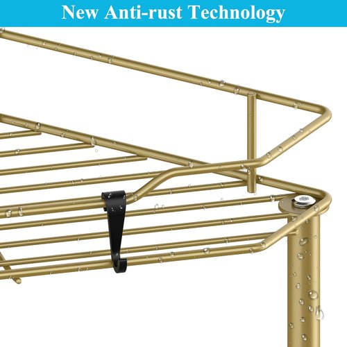HuggieGems 3-Tier Corner Shower Caddy Organizer - Stylish Gold Bathroom Shelf with Hooks
