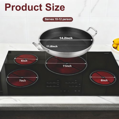 DELARLO Paella Pan 14 Inch Tri-Ply Stainless Steel Paella Pan with Lid Nonstick Frying Pan, Hybird Induction Large Skillets,Great for Paella Parties Indoors Outdoors,Heavy Duty Style