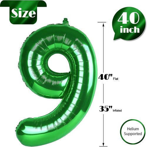 Green 9 Balloon - 40 Inch Giant Number Balloon for 9th Birthday Decorations | Perfect for Boys & Girls