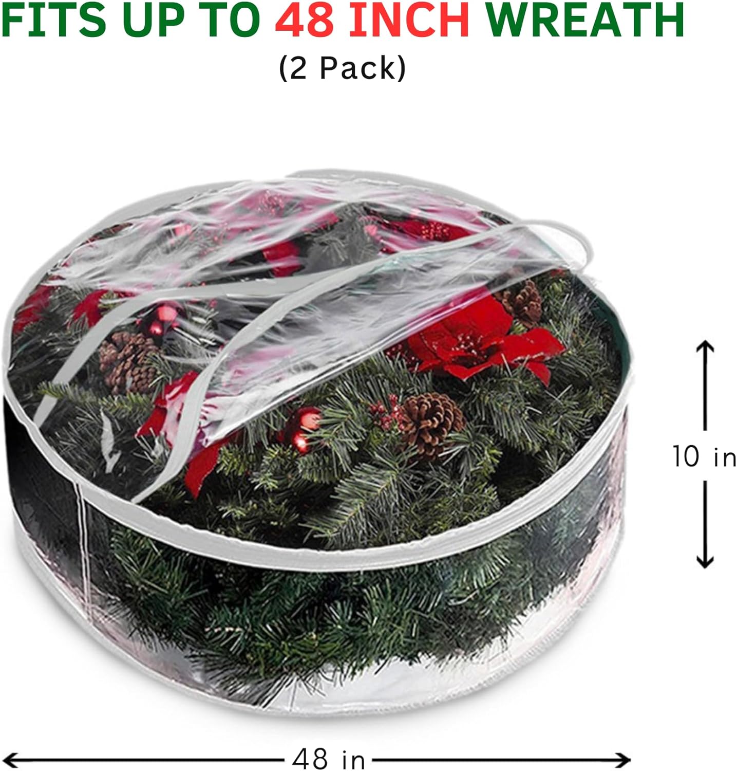 ProPik Christmas Wreath Storage Bag - Waterproof Clear PVC Holder with Handles | 48 Inch, 2 Pack