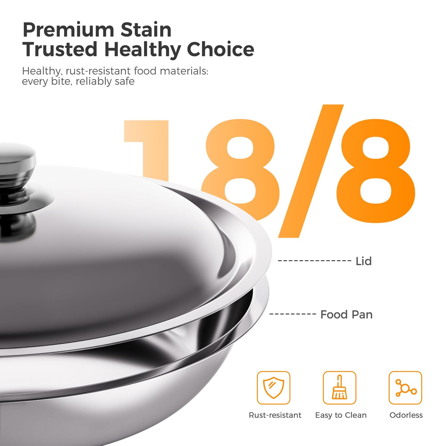 CAMMOO Silver 4 Pack Chafing Dishes for Buffet, 18/8 (304) Stainless Steel Food Pan with Lid, 6QT Round Chafing Dish Buffet Set Food Warmer, Food Warmers for Parties Buffet Catering Events Dinners