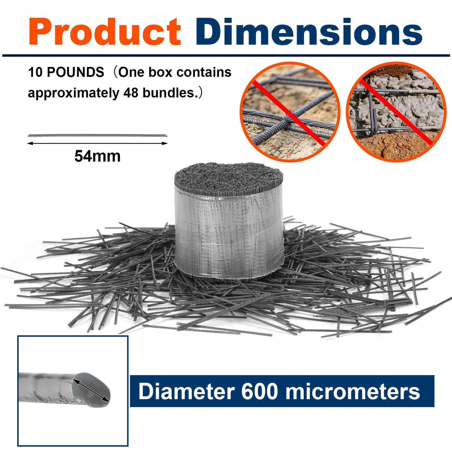 Otoolling 10 lb Synthetic Macrofiber for Concrete Mix Concrete Fiber Reinforcement Anti-Seepage and Anti-Cracking for Cement Mortar, Building Wall Garden Floor