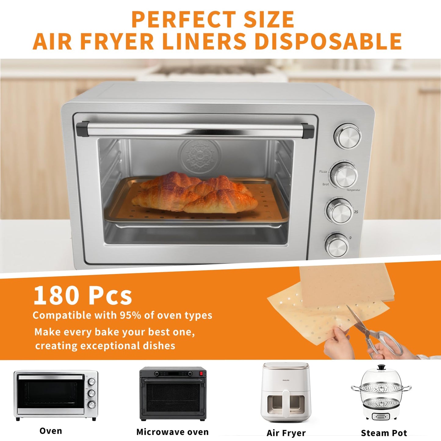 MEIYA Air Fryer Liners Disposable, 180Pcs Parchment Paper Sheets for Air Fryer, Oven, Toasters, 9x11 Inch rectangle Non-Stick Air Fryer Liner, Unbleached Oven Liners for Bottom of Oven