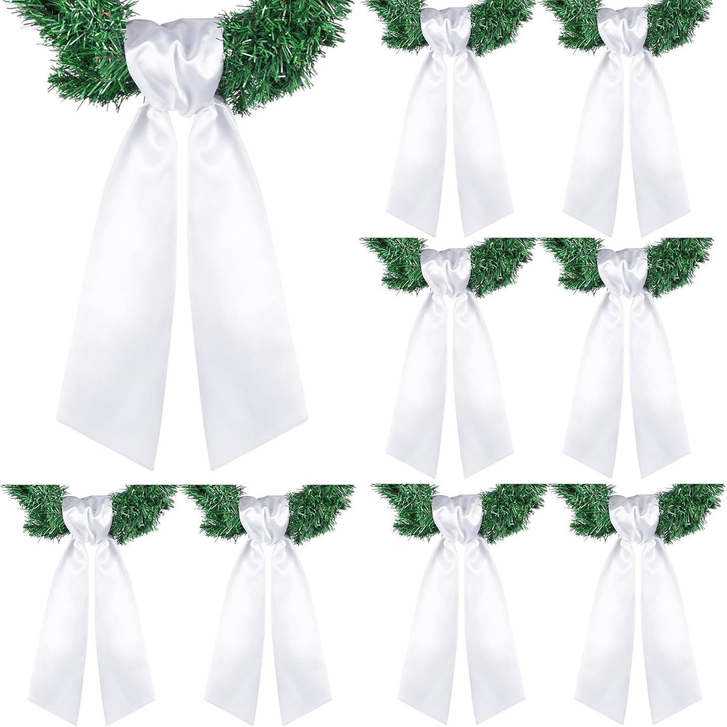 VitalCozy 8 Pcs Wreath Sash - Blank Embroidery Accessories for Indoor/Outdoor Decor | 4.49" X 56.30", White