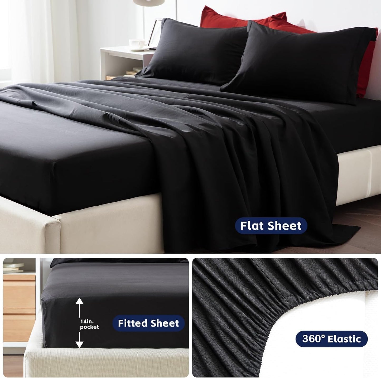 COZYART King Comforter Set 7 Pcs, Red Bed in a Bag, All Season Lightweight Soft Reversible Bedding Sets, 1 Comforter, 1 Flat Sheet, 1 Fitted Sheet, 2 Pillow Shams, 2 Pillowcases