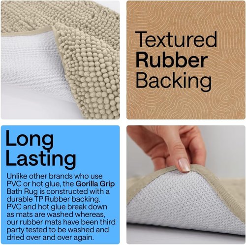 GORILLA GRIP Bath Rug Mat - Thick Soft Absorbent Chenille | Quick Dry Microfiber, 44x26 Inches, Washable