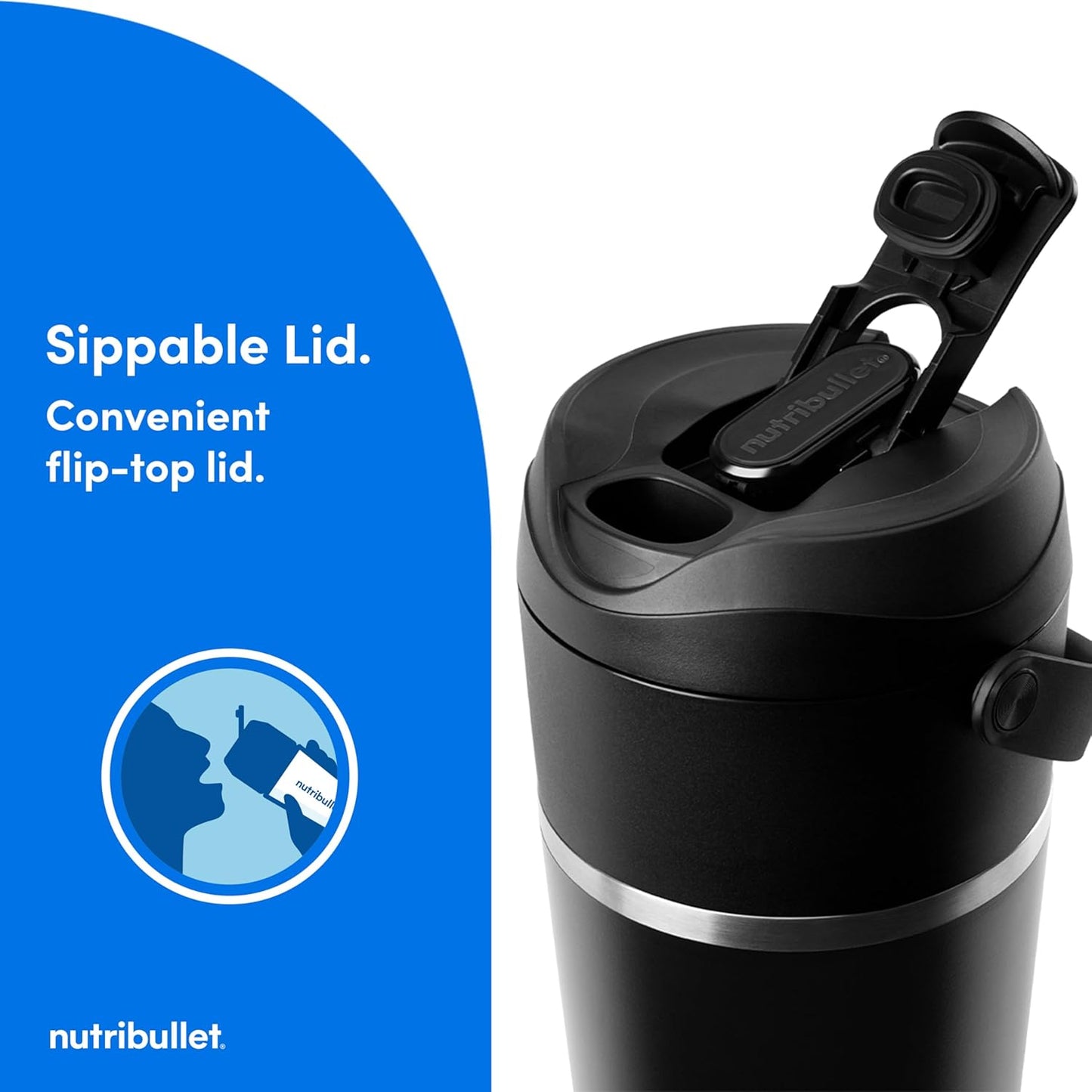 Nutribullet Flip Portable Blender - Cordless Design with Insulated Cup | Sleek Black Finish