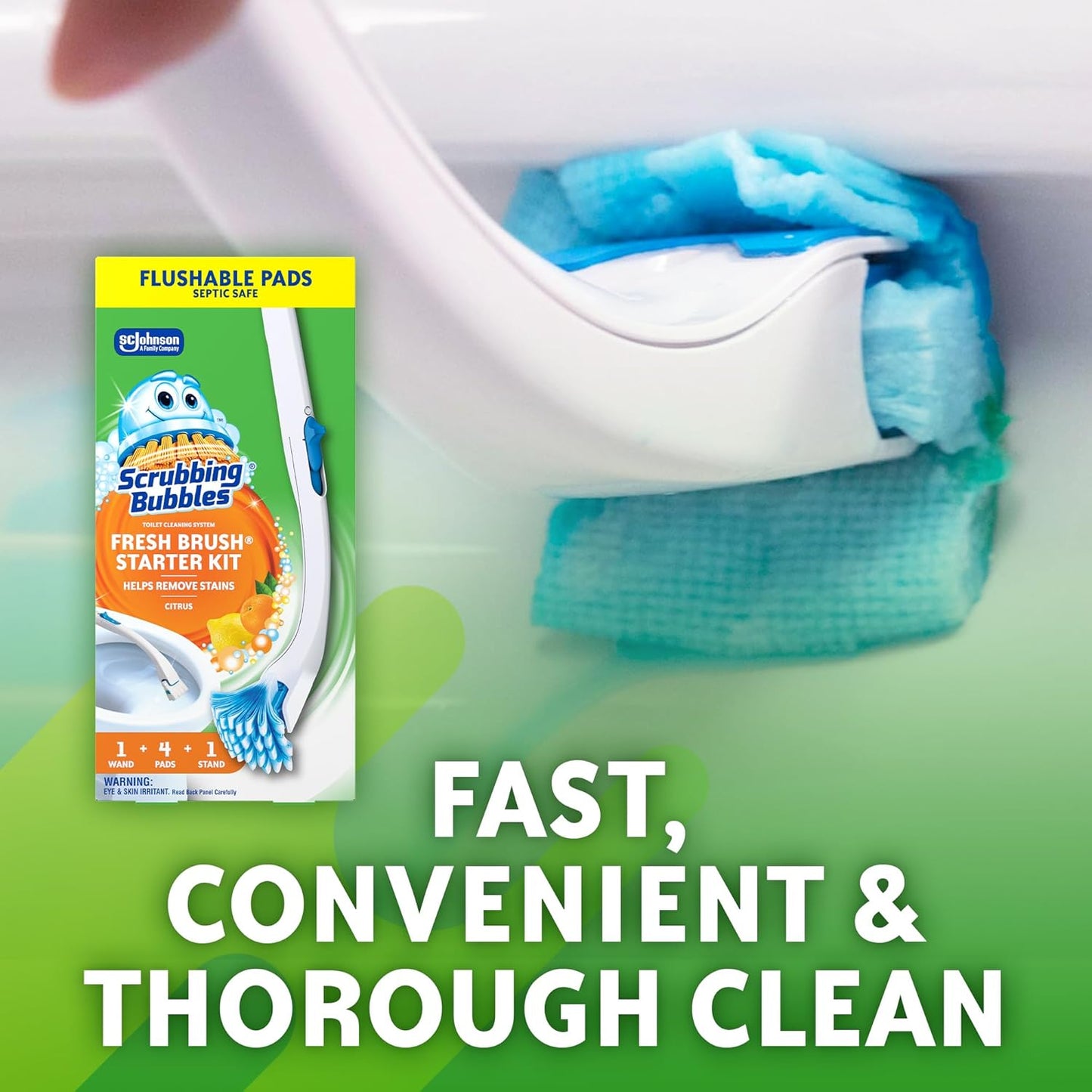 Scrubbing Bubbles Toilet Bowl Cleaning System - Citrus Scent, 1 Wand, 4 Refill Pads & Stand