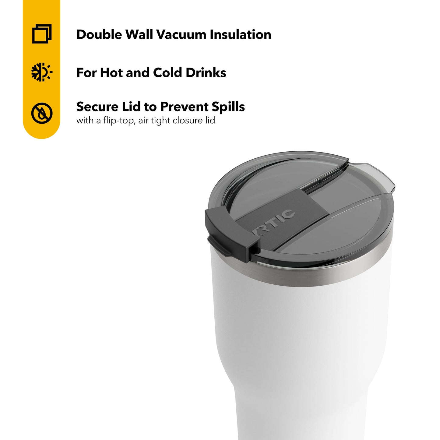 RTIC 30 oz Insulated Tumbler Stainless Steel Coffee Travel Mug with Lid, Spill Proof, Hot Beverage and Cold, Portable Thermal Cup for Car, Camping, White