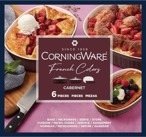 CorningWare Ceramic Bakeware Set - Chip & Crack Resistant Stoneware | 6-Piece French Cabernet, Safe for Microwave & Oven