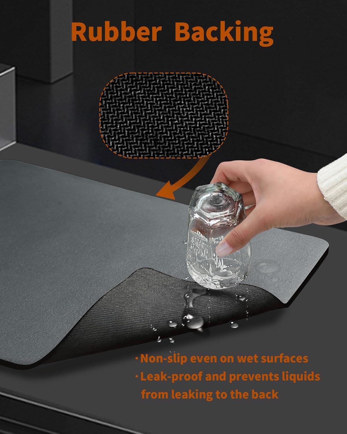 Skiennix Dish Drying Mat - Super Absorbent, Non-Slip Rubber Backing | Ideal for Kitchen Counter & Coffee Bar