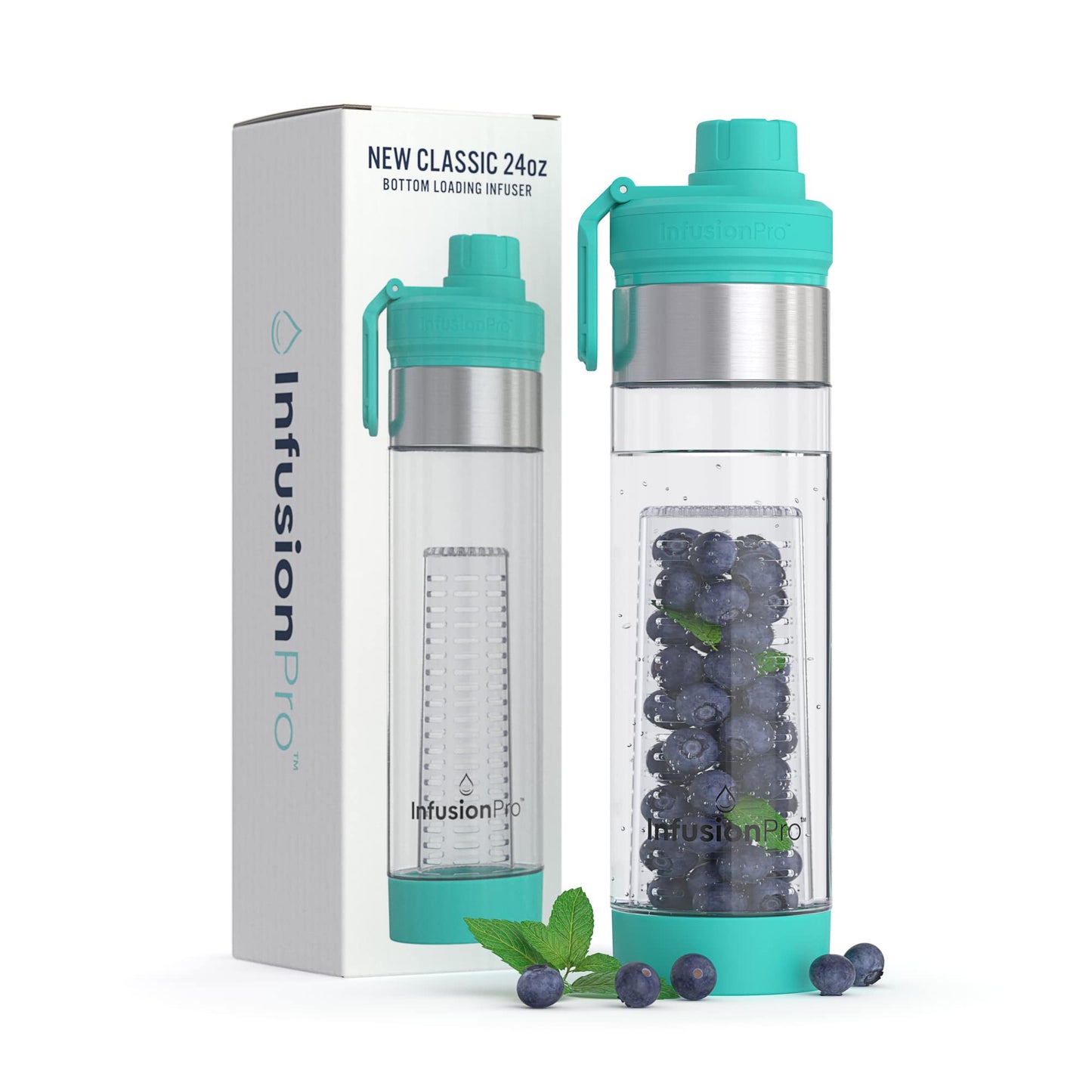 Infusion Pro 24 oz Fruit Infuser Water Bottle with Flavor Infuser and Flip Top Lid : Insulated Sleeve & Fruit Infused Water eBook : Bottom Loading Water Infuser for More Flavor : Unique Gift Idea