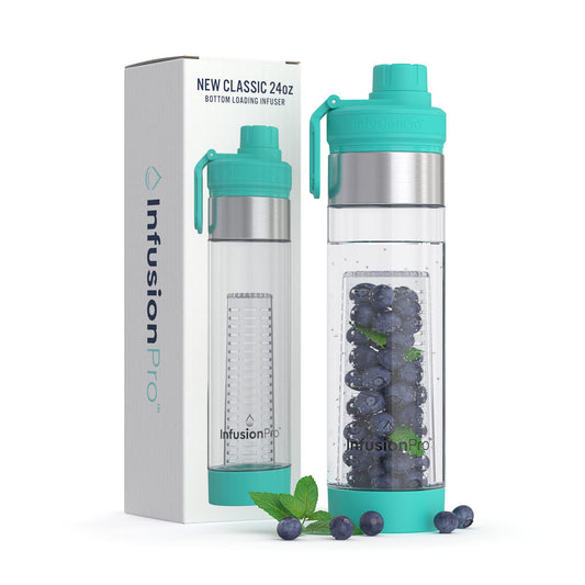 Infusion Pro 24 oz Fruit Infuser Water Bottle with Flavor Infuser and Flip Top Lid : Insulated Sleeve & Fruit Infused Water eBook : Bottom Loading Water Infuser for More Flavor : Unique Gift Idea