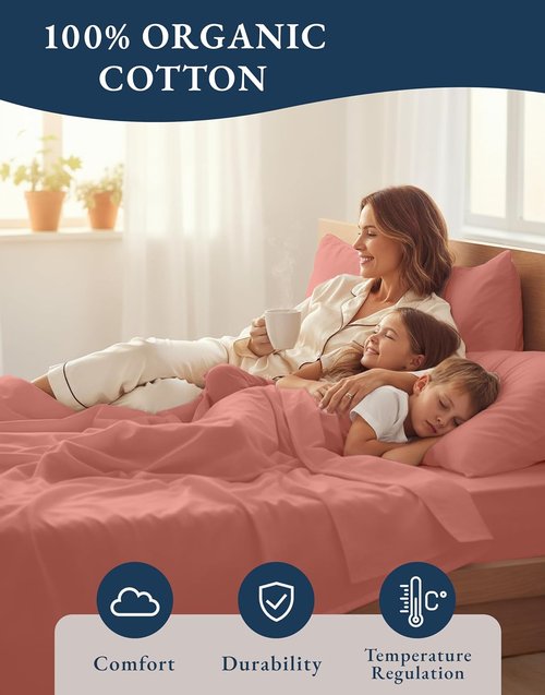 **LANE LINEN 100% Organic Cotton Twin Sheet Set - Soft, Comfy Premium Bedding in Rose Dawn**