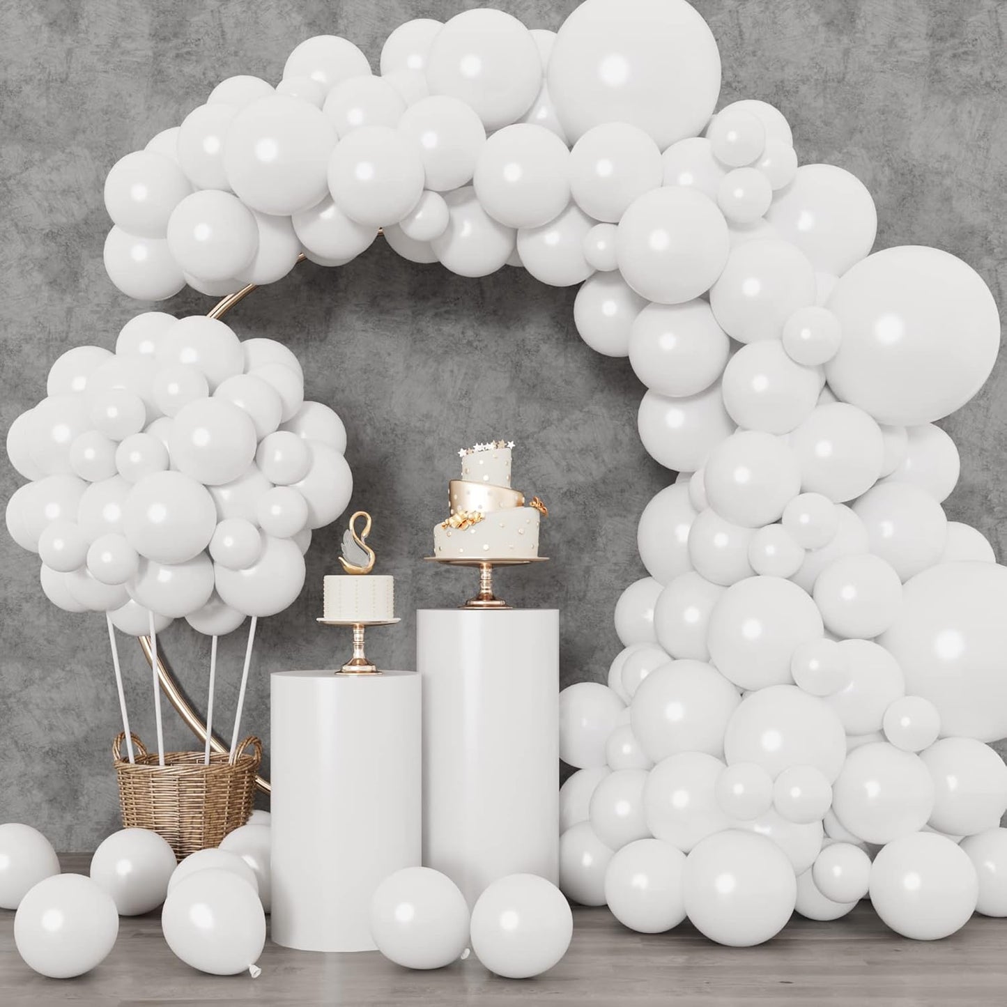 RUBFAC White Balloons - 129-Piece Set in Various Sizes | Perfect for Engagements, Weddings & Parties