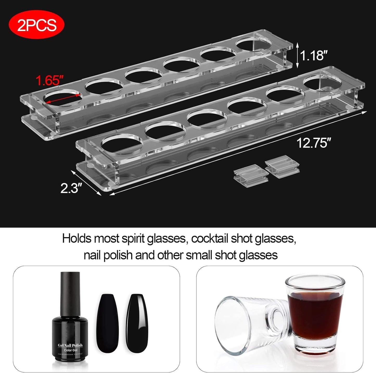 Beautyflier Pack of 2 Acrylic Shot Glass Holder, Shot Glass Serving Tray for Bar, Restaurant, Party, Family Gathering (Shot Glasses Not Included)