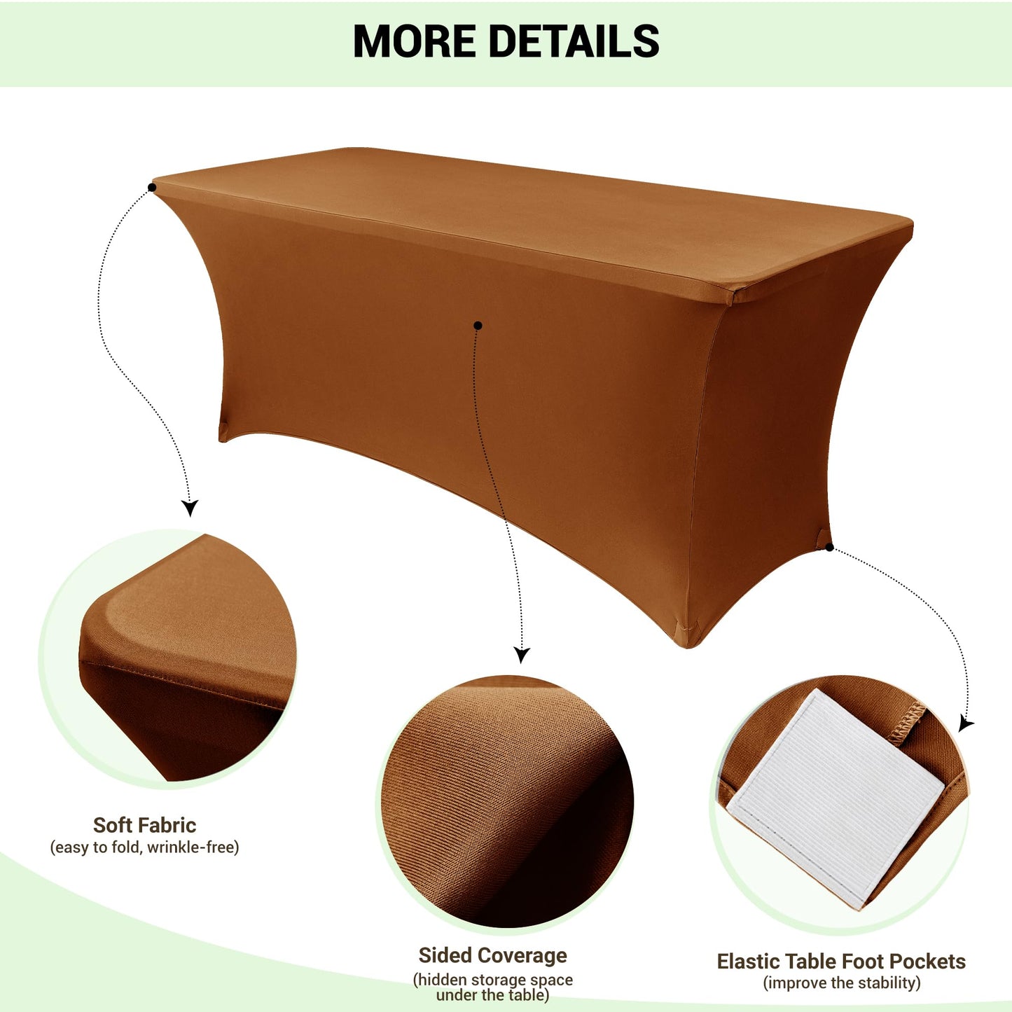 Obstal 8Ft Stretch Spandex Table Cover for Standard Folding Tables - 2 Pack Universal Rectangular Fitted Tablecloth for Party, Banquet, Events, Trade Show (Light Coffee, 96L x 30W x 30H Inches)