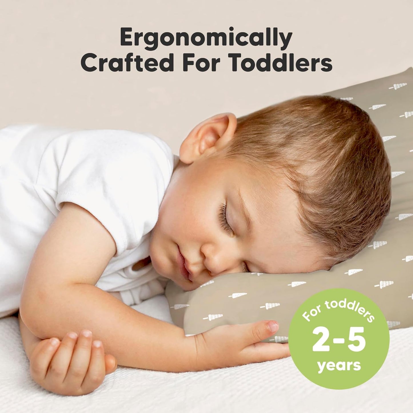 KeaBabies Toddler Pillows - Soft Organic Cotton for Ages 2-5 | 13x18, Machine Washable, Pine Tree Design