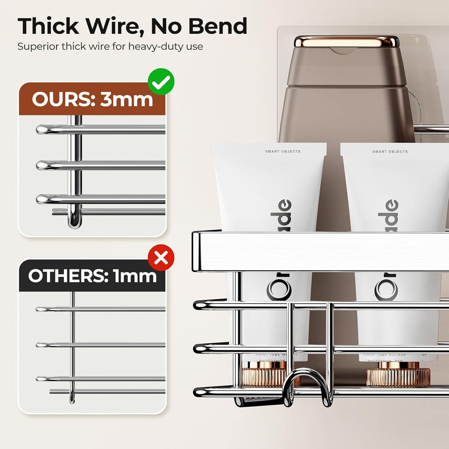 Orimade Shower Caddy - Wall-Mounted Soap Dish Holder with 5 Hooks | Stainless Steel, 3 Pack, Silver