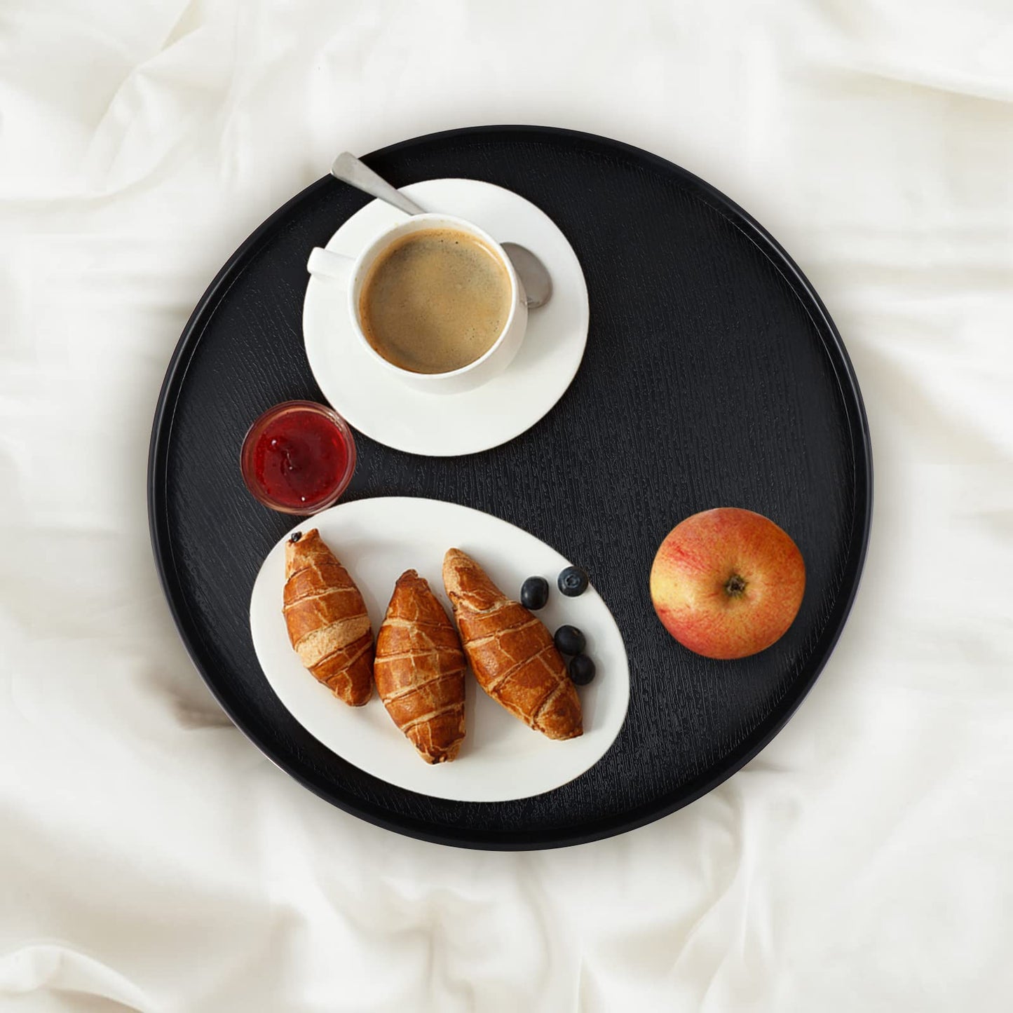 MDLUU Plastic Serving Tray, 13" Ottoman Tray, Round Butler Tray for Breakfast in Bed, Coffee Table Decor, Party