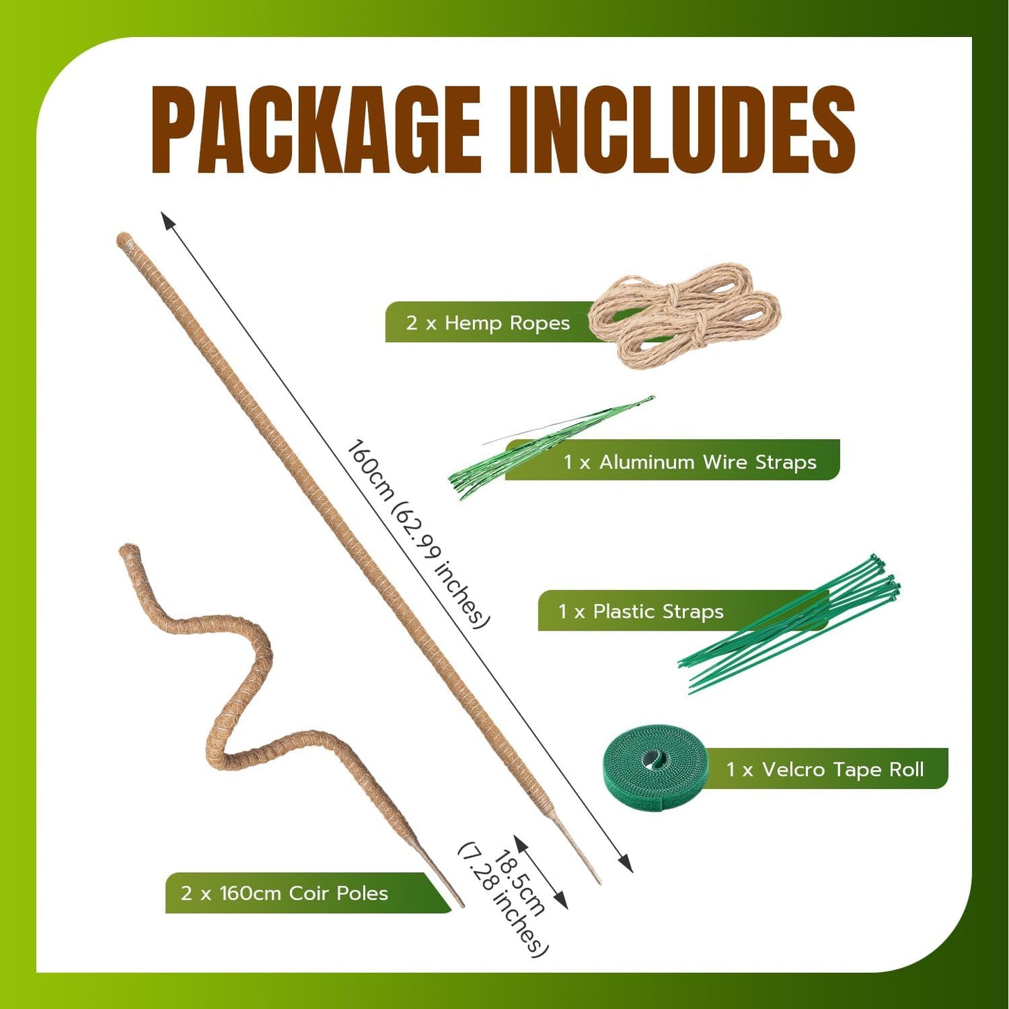 Mcbazel 63-Inch Bendable Moss Pole - Extra Tall 5.2ft Coco Coir Plant Support for Monstera & Climbing Vines | Flexible Kit with Rope & Ties