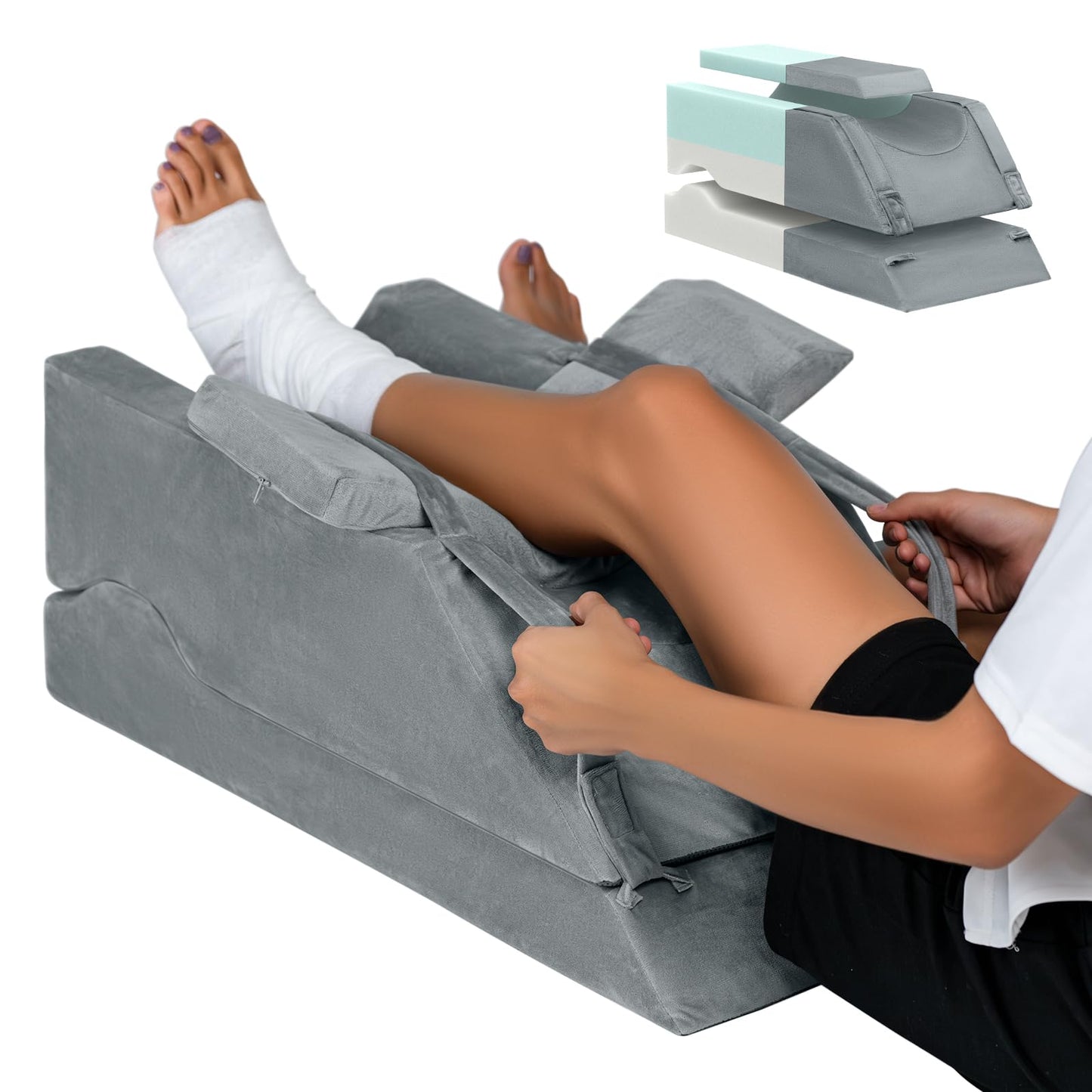 LightEase Adjustable Leg Pillow, Leg Elevation Pillows for After Surgery, Memory Foam Knee Hip Ankle Support for Pain Relief, Recovery, Blood Circulation, Swelling, Injury, Rest