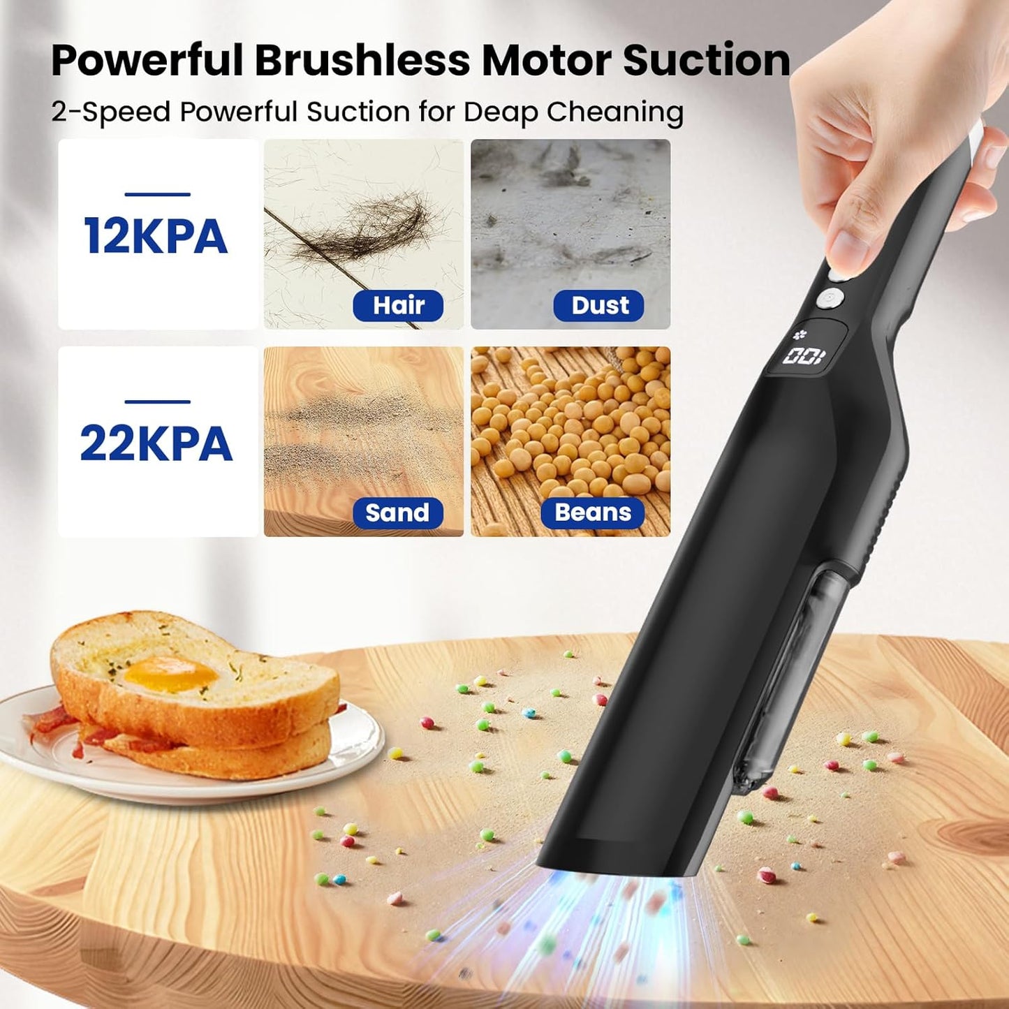 Sweepcent Handheld Vacuum - Cordless 24Kpa Car Vacuum with Brushless Motor & Charging Dock | Lightweight 1.5lbs, 2-Speed for Home & Pet (Black)