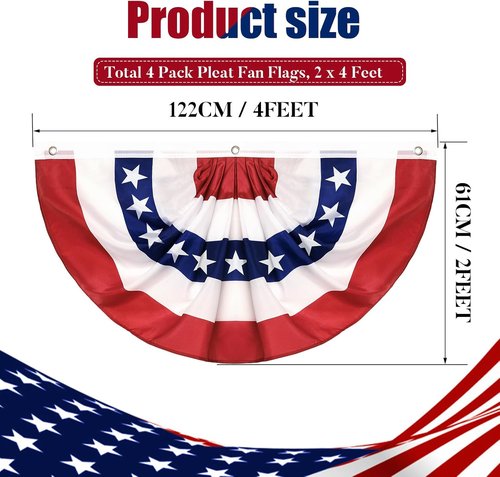 American Flag Bunting by 4Pack - 4th of July Patriotic Decorations | Red, White & Blue Pleated Fan Banners