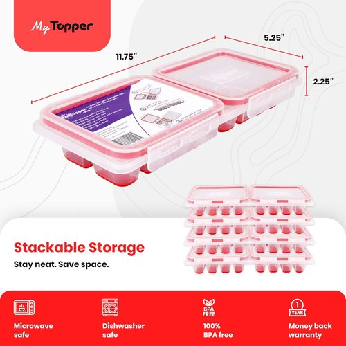 IceTopper Plus Ice Cube Tray - Easy Release Molds with 2 Lids, Stackable, 16 Cubes, BPA Free & Dishwasher Safe
