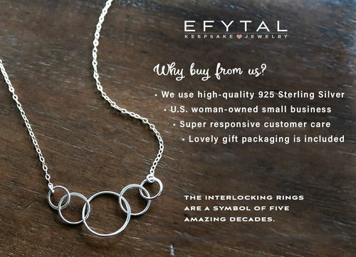 EFYTAL 50th Birthday Gifts, for Her, Sister, Mom, a Classy Sterling Silver 5 Circle Necklace, Clever 50th Birthday Gift for Women, 50 Year Old Gifts for Women, 50 and fabulous