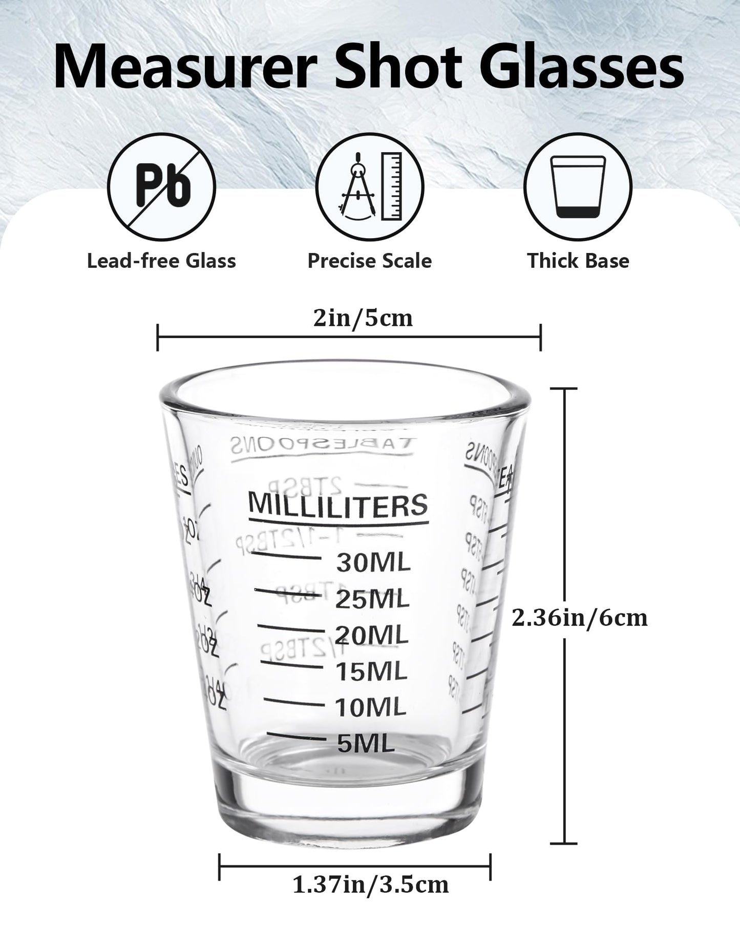 SAIAOKJ Shot Glasses Measuring Cup Set 2PACK Espresso Shot Glasses Liquid Heavy Glass 26-Incremental Measurement 1 OZ, 2 TBS, 6 TSP, 30 ML Kitchen Tools (Black)