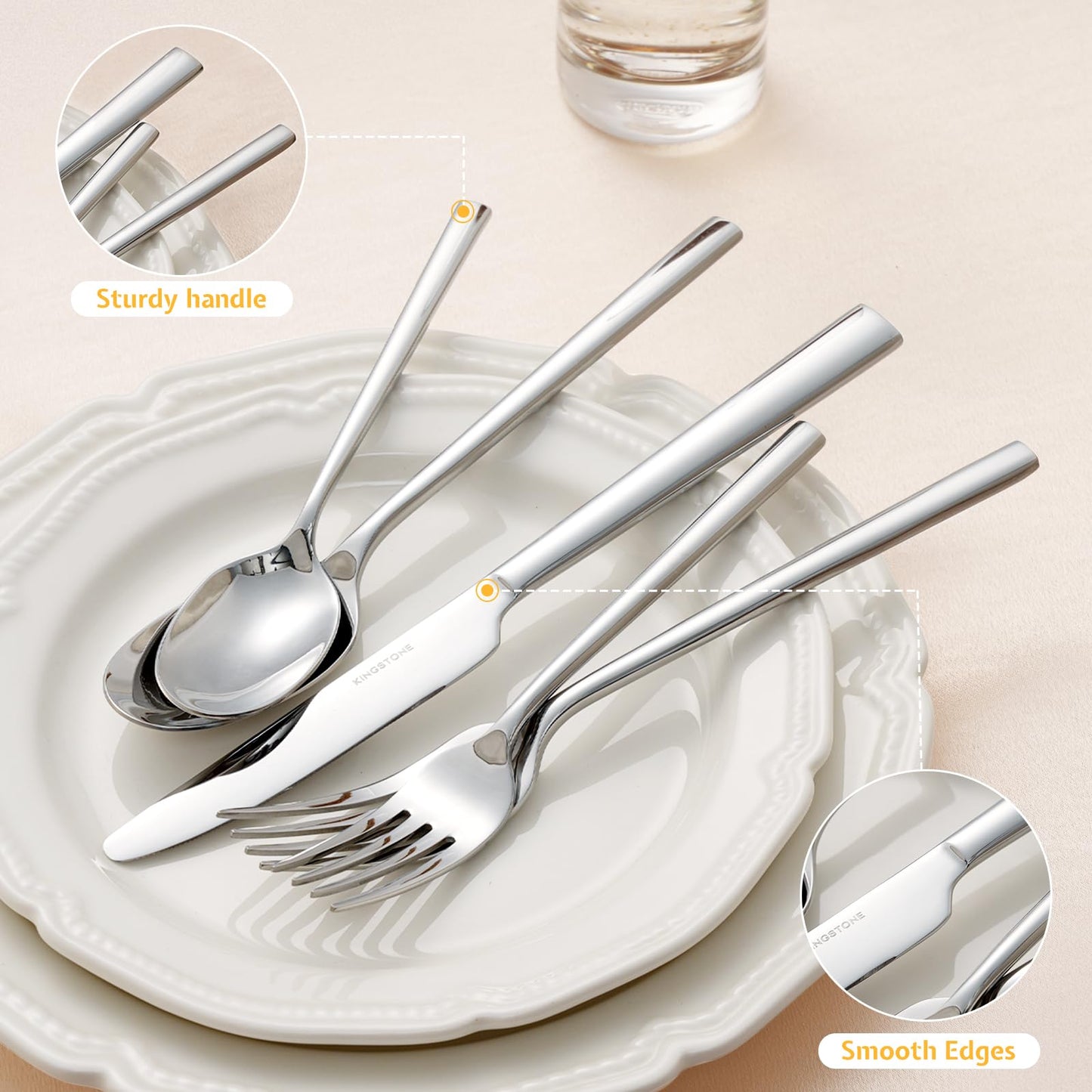 KINGSTONE Silverware Set, 40-Piece Forged Flatware Cutlery Set Premium Stainless Steel, Service for 8, for Home, Wedding, Party,Gift, Mirror Polished and Dishwasher Safe