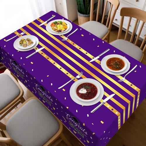 Childom 3 Pack Graduation Tablecloth,Graduation Decorations Class of 2026 Graduation Party Decorations,54"x108" Purple and Gold Plastic Table Cloth Disposable Rectangle for Home,School,Party Supplies