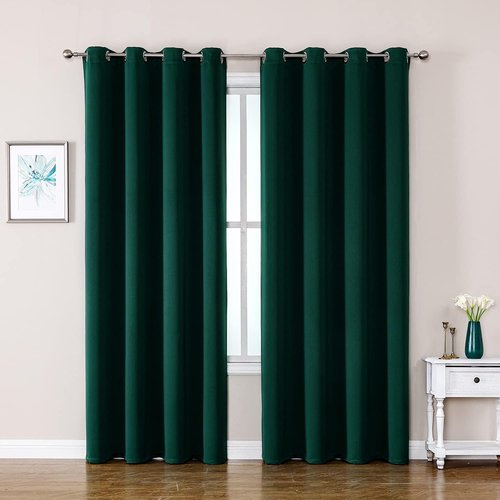 ChrisDowa Grommet Blackout Curtains - Thermal Insulated Room Darkening Panels, Forest Green, 52W x 95L