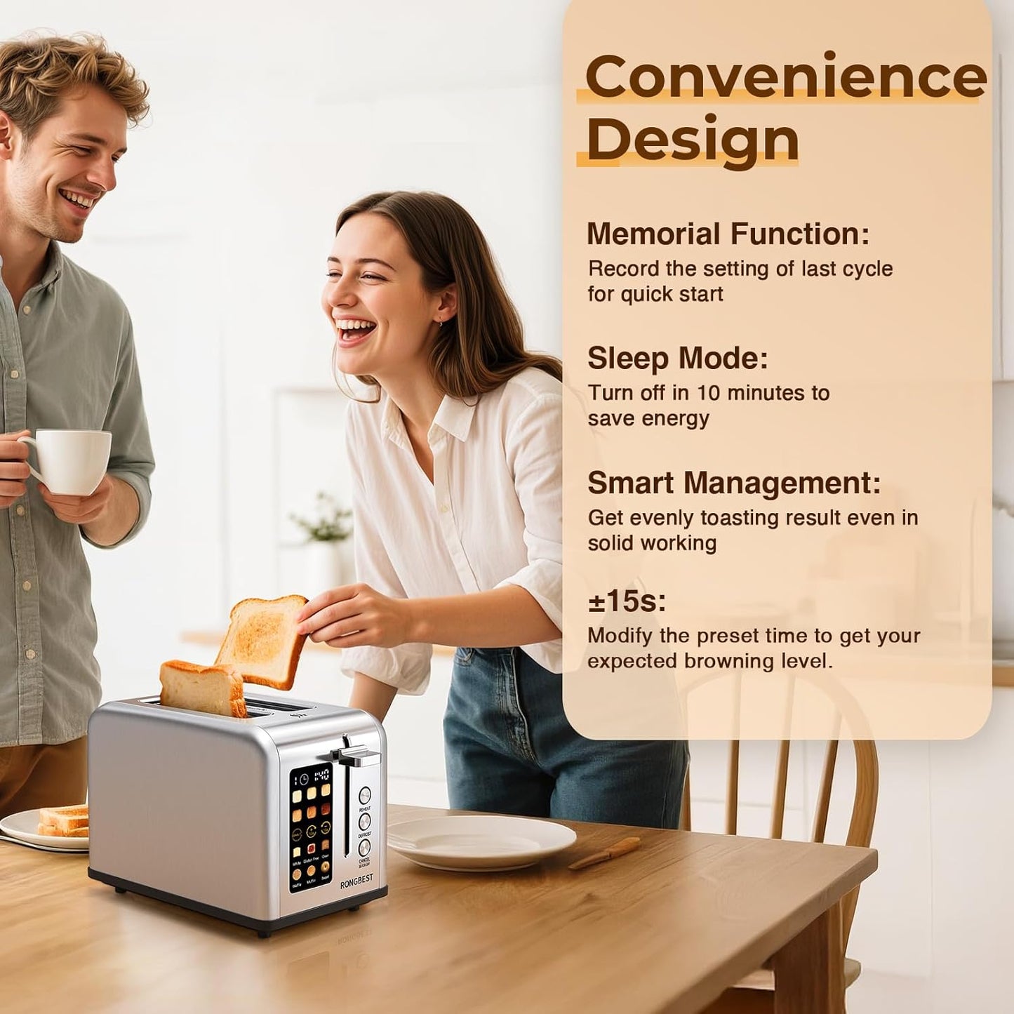 Skiennix 2-Slice Touch Screen Toaster - Wide Slots for Even Toasting, Reheat & Defrost, Silver