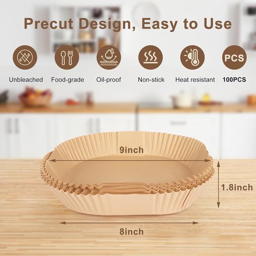 Air Fryer Liners | 8-Inch Disposable Non-Stick Sheets for Easy Cleanup - 100 Count