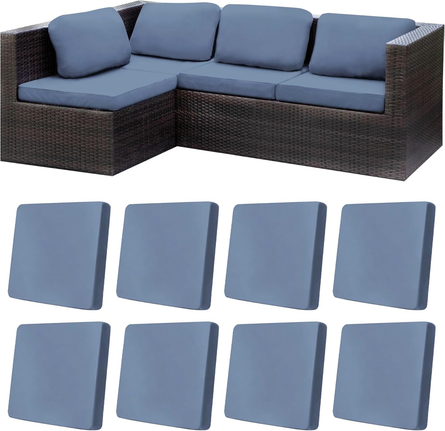 Skiennix 8-Piece Stretch Patio Cushion Covers - Washable Outdoor Sofa Slipcovers | Grey Blue