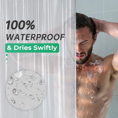 AmazerBath Heavy-Duty Clear PEVA Shower Curtain - Waterproof 70 x 72 Inches with 3 Weighted Stones
