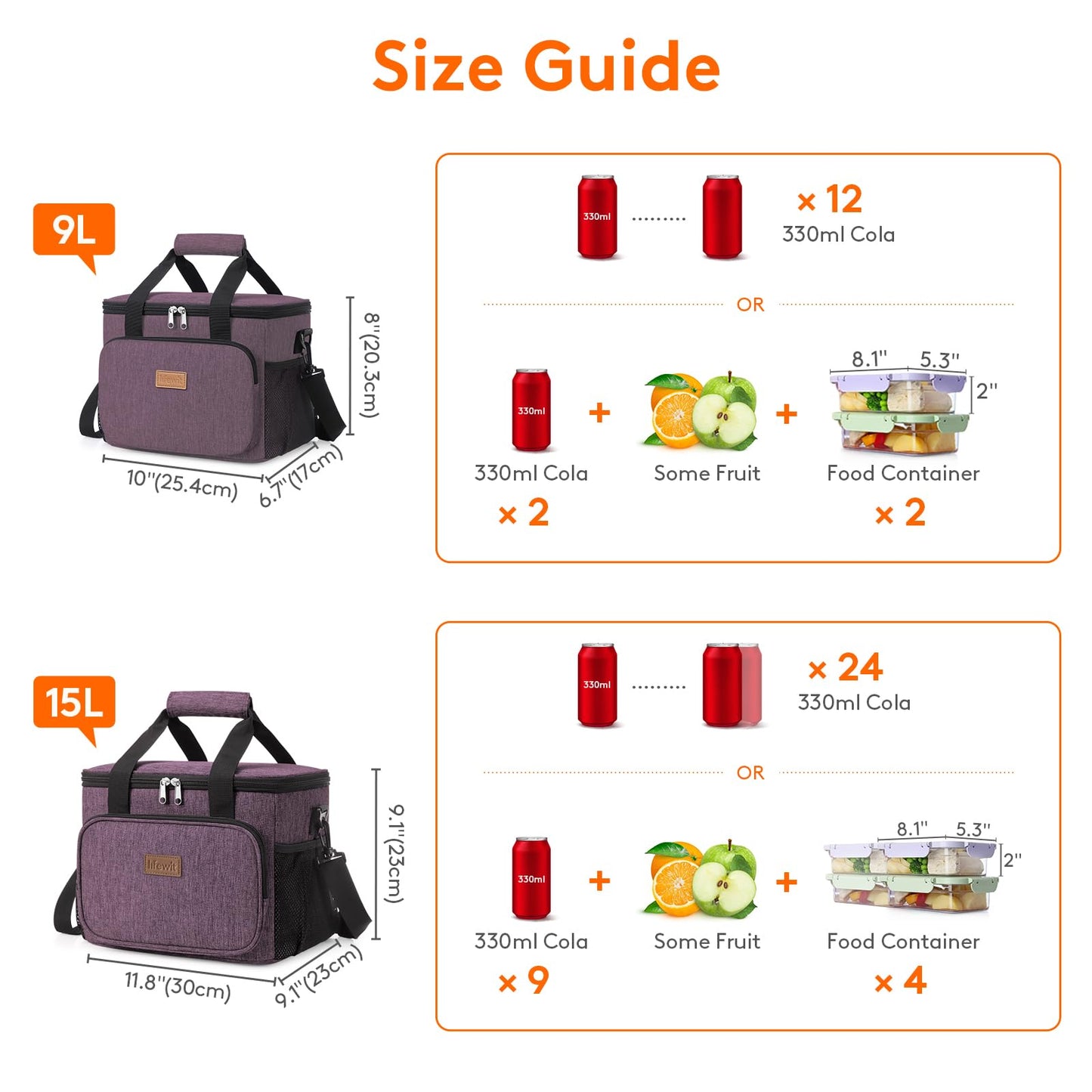 Lifewit Large Lunch Bag, Insulated Lunch Box, Soft Cooler Cooling Tote for Adult Men Women, Purple 24-Can (15L)