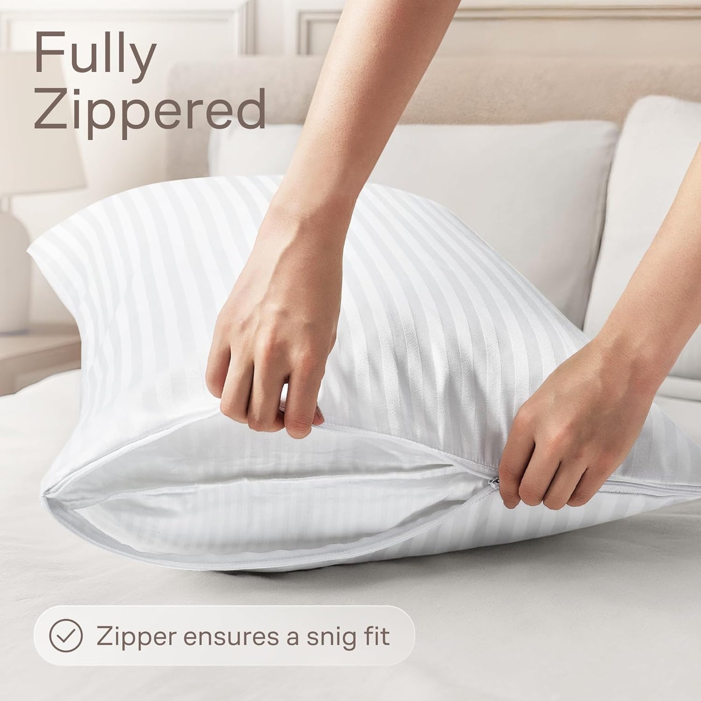 Regine Switzerland Set of 4 Pillow Protectors - Zippered, Stain-Resistant & Washable Standard Size
